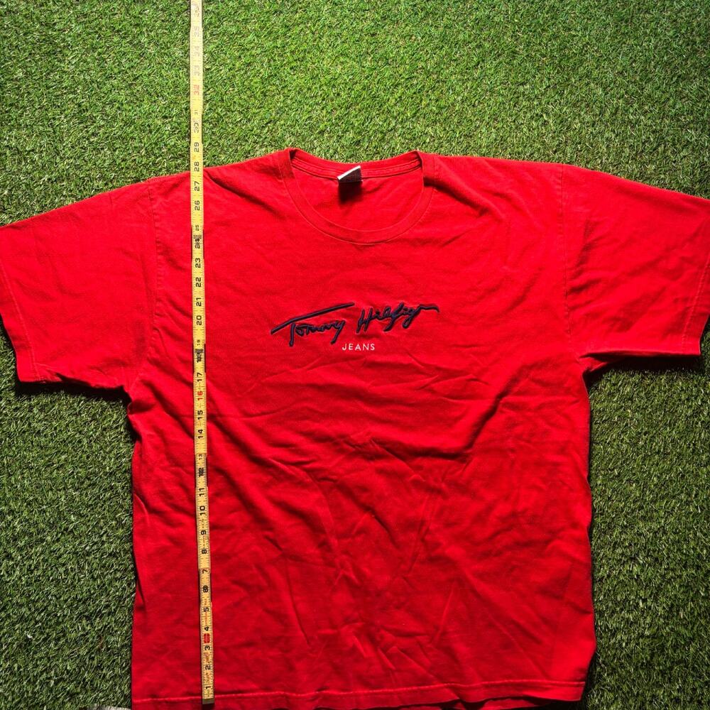 Vintage 90s Tommy Hilfiger Jeans Script Logo Red T-Shirt XXL